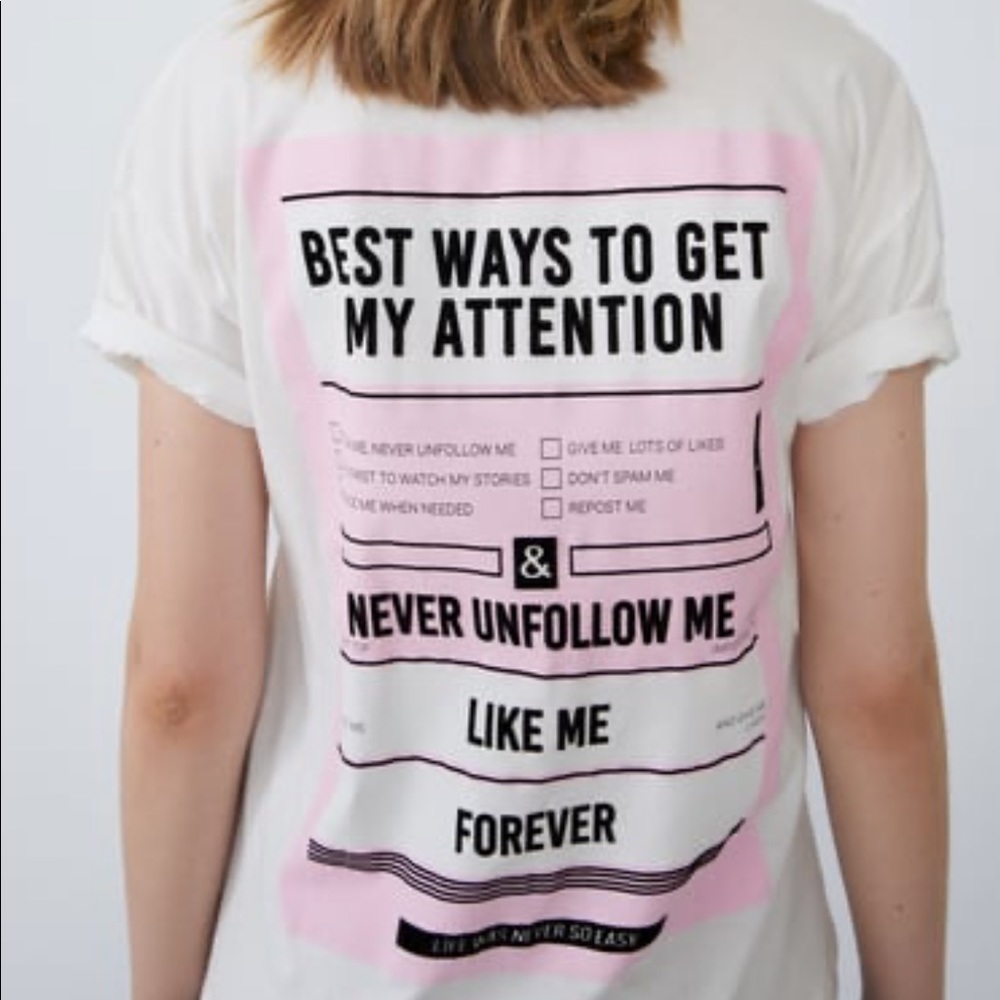 🆕 Zara Printed TEXT T-Shirt